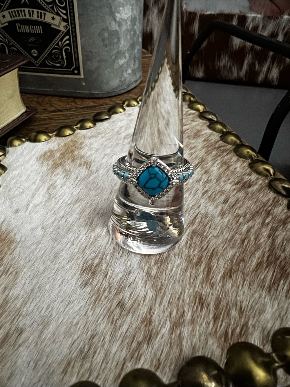 Bomb Party Outlaw Rhodium Plated Faux Turquoise Stone Ring